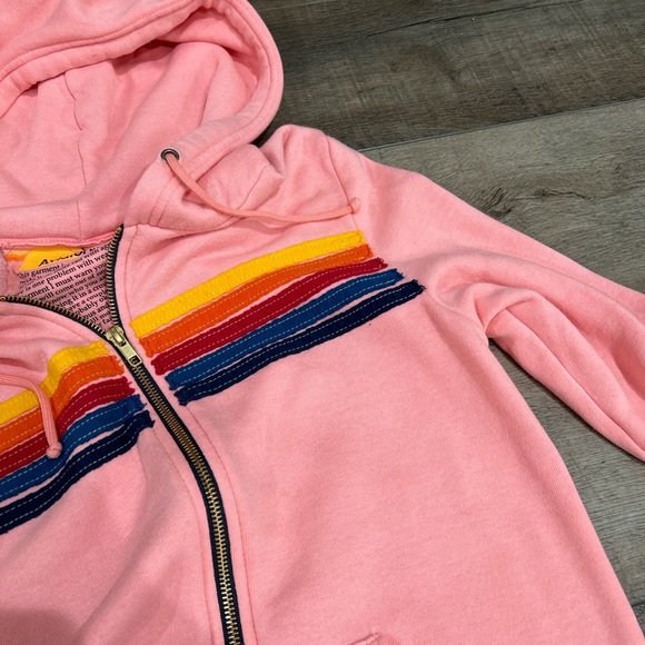 Worn once Aviator Nation pink 5 stripe zip up hoodie in blush - Picture 4 of 4